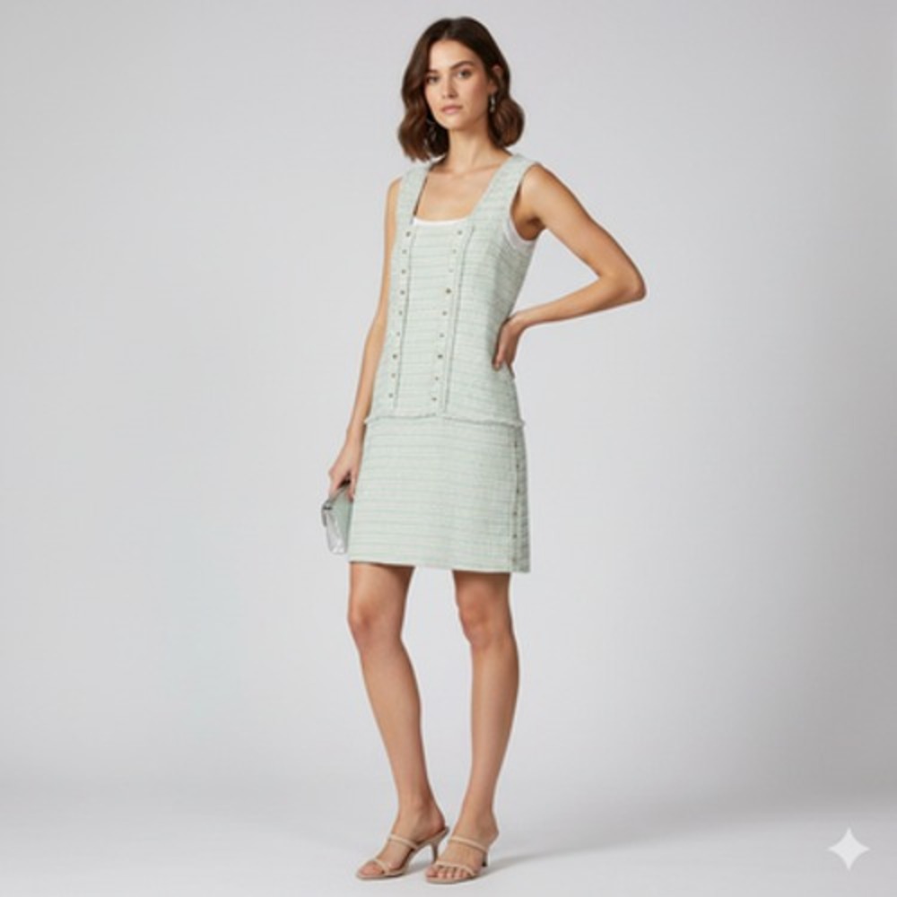 Zara‎ Woman Dress Womens Medium Green Tweed Sleeveless Shift Tank Work Office